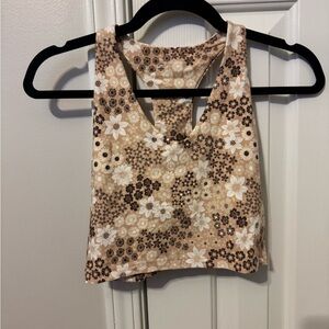 Aerie Offline Floral Tan and White Crop Top
